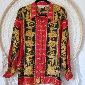 Express Versace inspired print 100% Silk blouse M